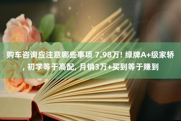 购车咨询应注意哪些事项 7.98万! 绿牌A+级家轿, 初学等于高配, 月销3万+买到等于赚到