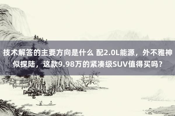 技术解答的主要方向是什么 配2.0L能源，外不雅神似探陆，这款9.98万的紧凑级SUV值得买吗？