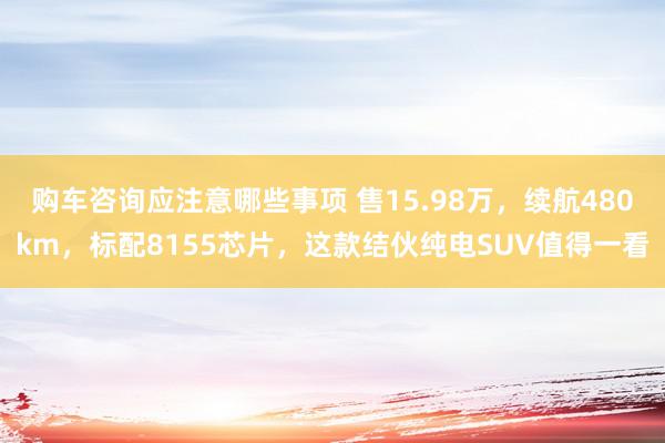 购车咨询应注意哪些事项 售15.98万，续航480km，标配8155芯片，这款结伙纯电SUV值得一看