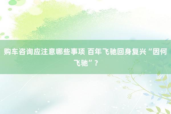 购车咨询应注意哪些事项 百年飞驰回身复兴“因何飞驰”？