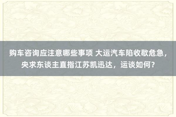 购车咨询应注意哪些事项 大运汽车陷收歇危急，央求东谈主直指江苏凯迅达，运谈如何？