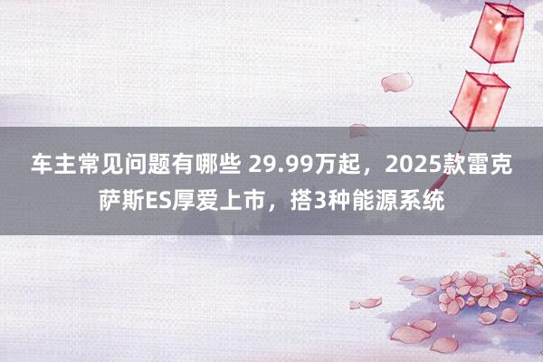 车主常见问题有哪些 29.99万起，2025款雷克萨斯ES厚爱上市，搭3种能源系统