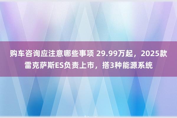 购车咨询应注意哪些事项 29.99万起，2025款雷克萨斯ES负责上市，搭3种能源系统