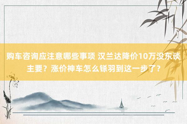 购车咨询应注意哪些事项 汉兰达降价10万没东谈主要？涨价神车怎么铩羽到这一步了？