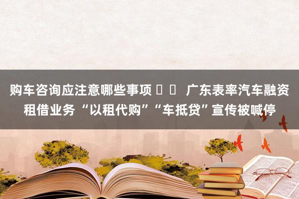 购车咨询应注意哪些事项 		 广东表率汽车融资租借业务 “以租代购”“车抵贷”宣传被喊停