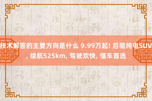 技术解答的主要方向是什么 9.99万起! 后驱纯电SUV, 续航525km, 驾驶欢快, 懂车首选