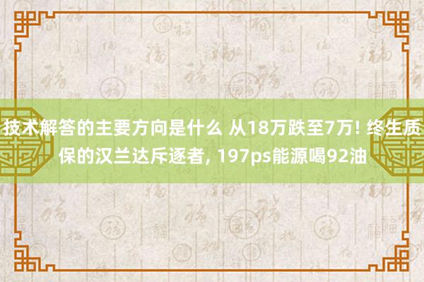 技术解答的主要方向是什么 从18万跌至7万! 终生质保的汉兰达斥逐者, 197ps能源喝92油