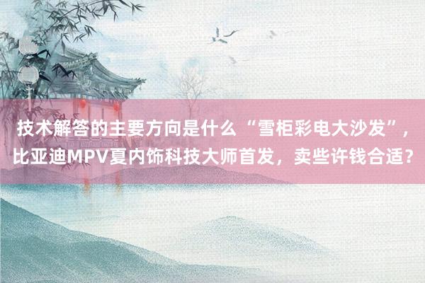 技术解答的主要方向是什么 “雪柜彩电大沙发”，比亚迪MPV夏内饰科技大师首发，卖些许钱合适？